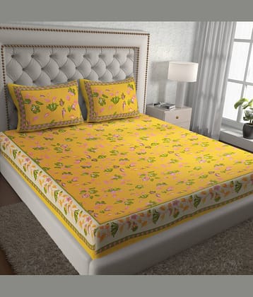 Cosito Cotton 1 Double Bedsheet with 2 Pillow Covers ( Yellow )