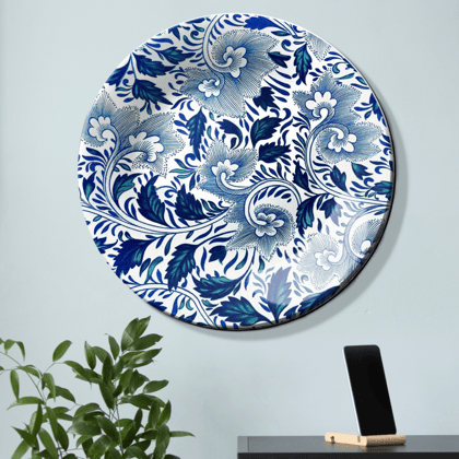 Blue and White Vintage Floral Art  Luxury Wall Plate-8 Inches