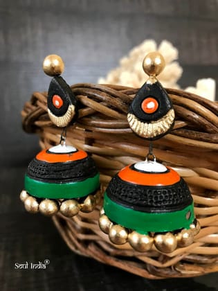 Handmade Terracotta Jhumka-Green & Black