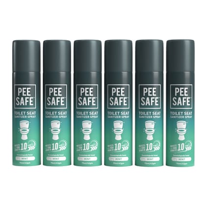 Pee Safe Toilet Seat Sanitizer Spray 75ml, Pack of 6 - Mint. Reduces UTI risk, kills 99.9% germs, travel-friendly, anti-odor.-Pee Safe Toilet Seat Sanitizer Spray (75ml - Pack Of 6) - Mint| Reduc