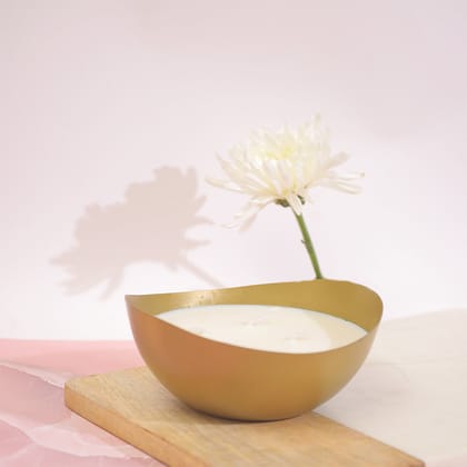 Rosemoore Scented Premium Metal Large Bowl Candle Matte Gold - White Oud Fragrance
