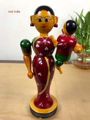 Handcrafted GI TAGGED ETTIKOPAKKA Wooden Mother & Child