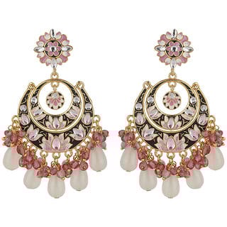 Enamel Chand Baali Lotus Print Golden  Multicolor Brass  Copper Earrings for Women's Fashion Jewelry