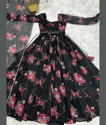 Femvy Black Anarkali Cotton Blend Women's Stitched Ethnic Gown ( Pack of 1 )