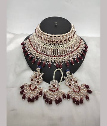 Padmavati Bangles Maroon Alloy Necklace Set ( Pack of 1 )