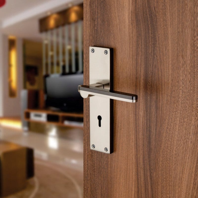 BUCKLER Zinc Alloy-4078-Silver 8 Inch Mortise Handle set-70MM Double Turn Bullet Lock (Black Silver)