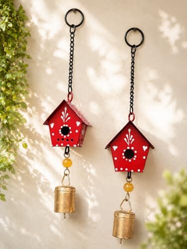 2 Pc Hut Wall Hanging Decor | Garden Tree Hanging Bells Decoration | Handpainted Hanging Ornaments for Home Living 2