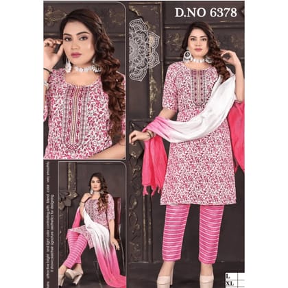 Pink Color Kurti With Pant Dupatta Set