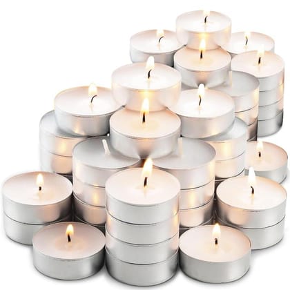 Panchhi Store Candles for Home Decor Unscented Pure Wax Tea Lights Candles 4 Hours Burn Time Smokeless Long-Lasting for Home, Weddings Events Emergencie Decorations White Tealight Candles Pack of 50