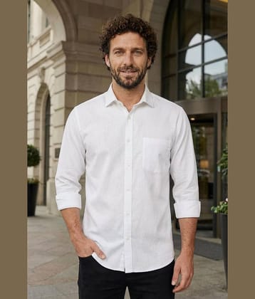 ANAND. Cotton Blend Regular Fit Solids Full Sleeves Men's Casual Shirt - White ( Pack of 1 )