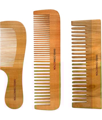 Swiss Connection Wide Tooth Wooden Hair Comb, Wood Detangler For Wet or Dry Hair, Styling & Detangling Tool, Curly, Wavy, Thick Hair, For Natural Growth. Organic Wooden Comb Set Elevate Your Hair Care Routine- Wooden Comb For Women & Men (Pack of 3)