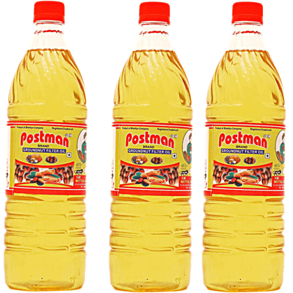POSTMAN Cold Pressed Filtered Groundnut Oil Pack of 3 (1 L x 3) (Singdana Tel) | Unrefined