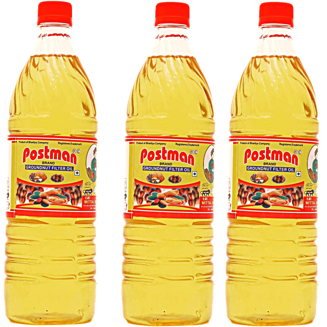 POSTMAN Cold Pressed Filtered Groundnut Oil Pack of 3 (1 L x 3) (Singdana Tel) | Unrefined