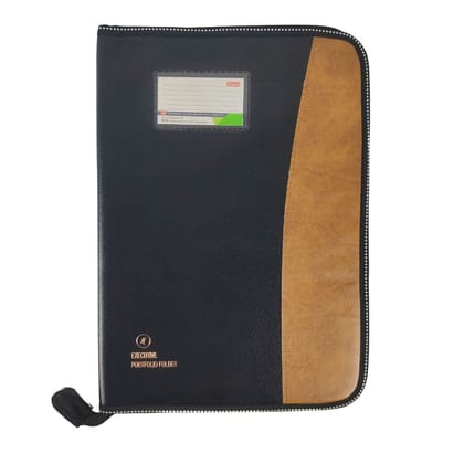 CB - 830 (Chain bag) Executive Portfolio Folder - with 20 Pockets  B4 (Leaves) - (Size : 38cm x 26.5cm)-Tan