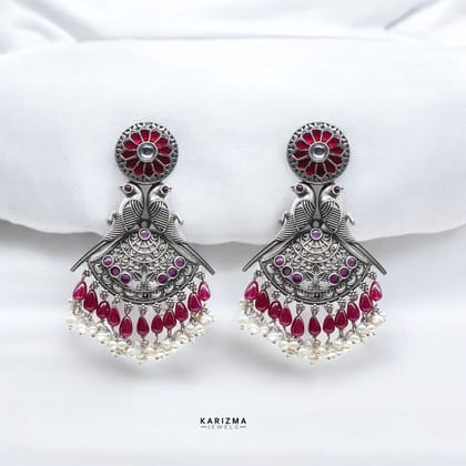 925 Sterling Silver Oxidized parrot design party wear Dangle Women pearl Earrings