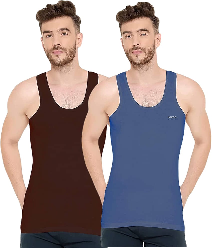 INNERO Pack of 2 Cotton Basic Vest For Men ( Multicolor )