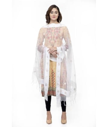 A R Silk White Organza Gota Patti Dupatta