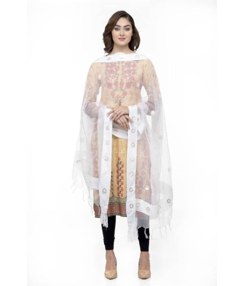 A R Silk White Organza Gota Patti Dupatta