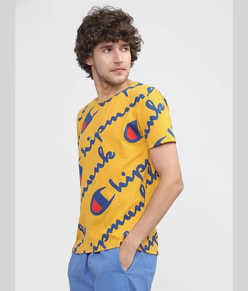 Locomotive Men 100% Cotton Slim Fit Printed T-Shirt ( Mustard )