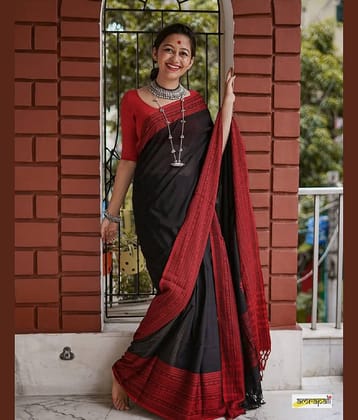 JULEE Banarasi Silk Embellished Saree With Unstitched Blouse Piece ( Red )