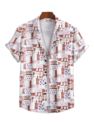 "Urban Chic: Block Pattern Brown Half Sleeve Popcorn Shirt by Glamastitch"-S