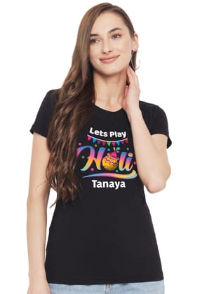 Lets Play Holi Women's Tshirt w/ Custom Name-Black / M