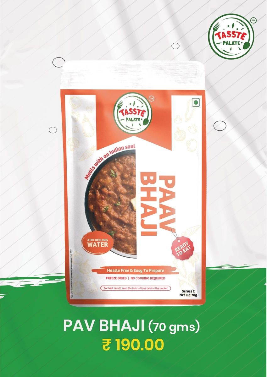 Tasste Palate Pav Bhaji (70g) | Mashed Vegetable Curry | Mumbai Street Style | Freeze Dried Instant Meal | Ready to Eat with Pav