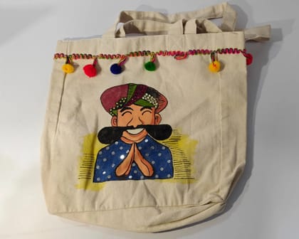 Handcrafted Rajasthani Kathputli Art Canvas Handbag