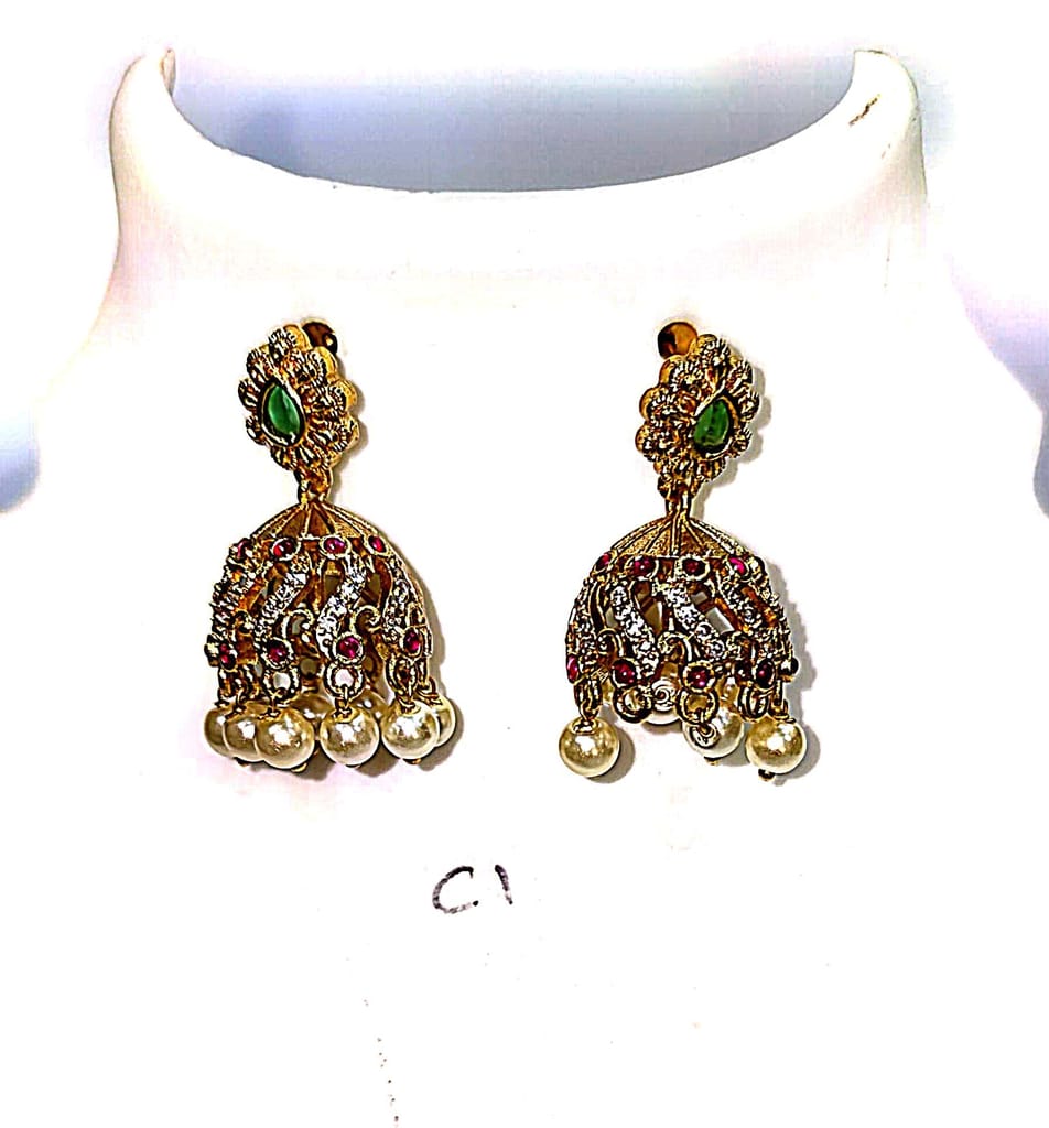 Bridal Gold Plated Kundan Meenakari Pearl Necklace Set with Earrings for Women