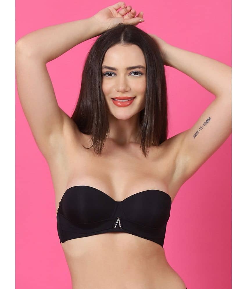 PrettyCat Polyester Lightly Padded Women's Balconette Bra ( Black )