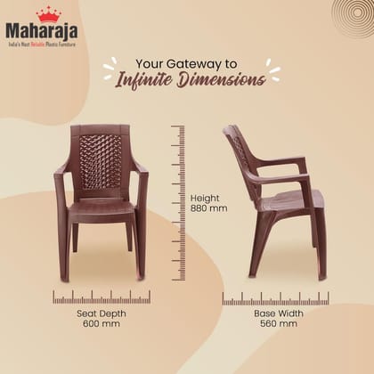 MAHARAJA Plastic Chair | Plastic Chair for Home, Living Room | Bearing Capacity Upto 200Kg | Matte Finish | Strong and Sturdy Structure (N-Brown, Pack of 2)