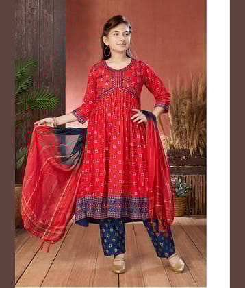 Aarika Girls Cotton Blend Kurta and Pant Set ( Pack of 1 , Red )