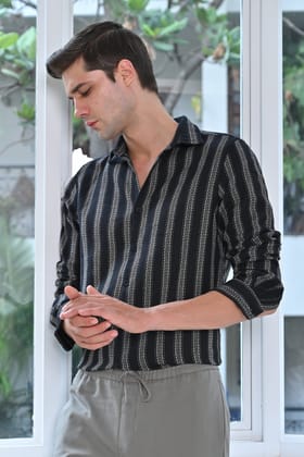Eva - Structured Striped Shirt - Black-BLACK / S-38