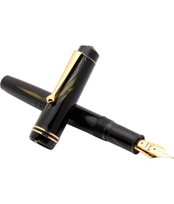 Srpc Click Aristocrat Black Marble Fountain Pen With 3in1 Ink Filling Mechanism, Golden Trims & Medium Nib
