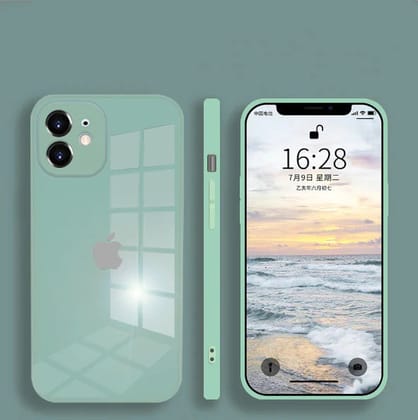 iPhone 12 Mini Aqua Square Tempered Glass Case-Light Green