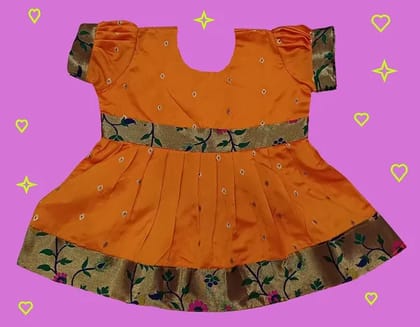 Mom And Me Orange Frock (0-3 Months) | Premium Taffeta | Casual Wear