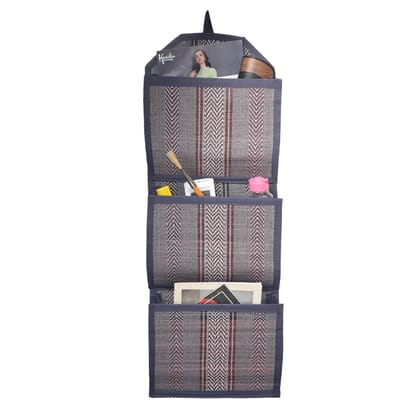 Handloom Cotton Wall Pocket Organizer - Stylish Grey Storage Solution for Home & Office
