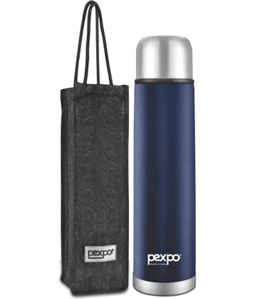 Pexpo 500ml 24 Hrs Hot and Cold ISI Certified Flask with Jute-bag, Flamingo Vacuum insulated Bottle (Pack of 1, Denim Blue)