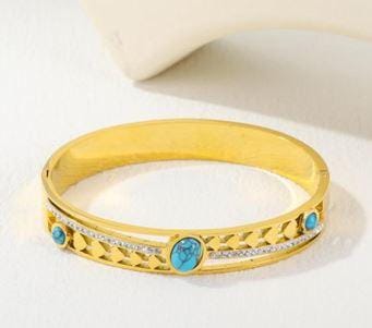 Stainless Steel Gold/Rosegold Plated Turquoise Crystal Kada-
