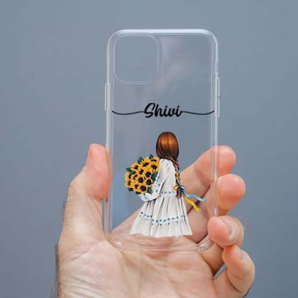 Personalized Cute Girl Transparent Silicon Case Customised with Name for Oppo, Vivo, Redmi, Realme, Poco, Mi, OnePlus, Samsung, iPhone, and More - design 75