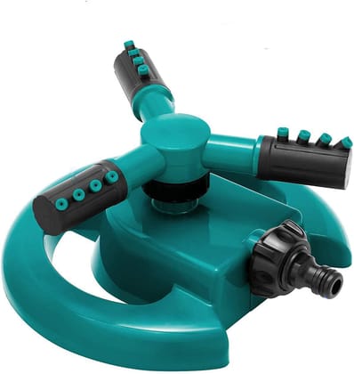 ANSH Automatic 360  Rotating Adjustable Round 3 Arm Lawn Water Sprinkler for Watering Garden Plants/Pipe Hose Irrigation Yard Water Sprayer (Green)