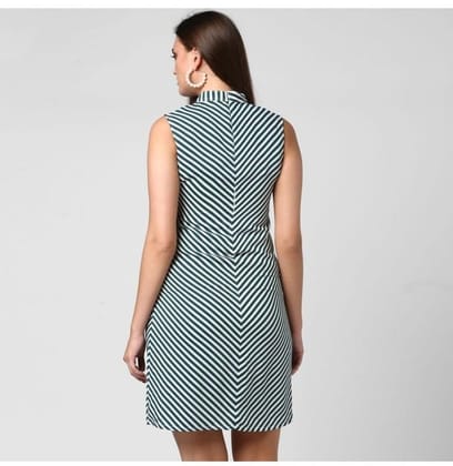 Women's Polyester Striped Sleeveless Above Knee Dress (Green, M)-PID55777