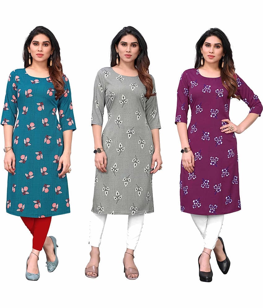 KETAKI FASHION Crepe Printed Straight Women's Kurti - Multicoloured ( Pack of 3 )