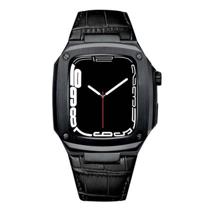 Luxury Modification Kit With Leather Straps By iSerieshub Compatible For Smart-Watch-44MM / Black Black