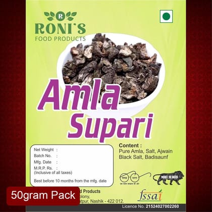 Roni's Amla Supari (50g) | Salted and Dried Amla Mouth Freshener | Natural Mukhwas | Digestive After-Meal Snack