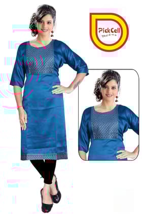PickCell Kia Satin Kurti with Neck Work  Elegant Party & Daily Wear for Women