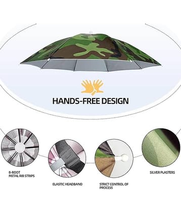 Infispace Headwear Cap Umbrella Army Color Soft Durable, Adjustable Elastic, (21) Size Fits All Ages Plastic Hat Cap Umbrella for Kids, Men/Women and Adults Rain Protection Headwear Hat Umbrella (Army) Pack of 1