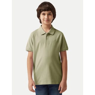 Boys Green Plain Polo T-shirt