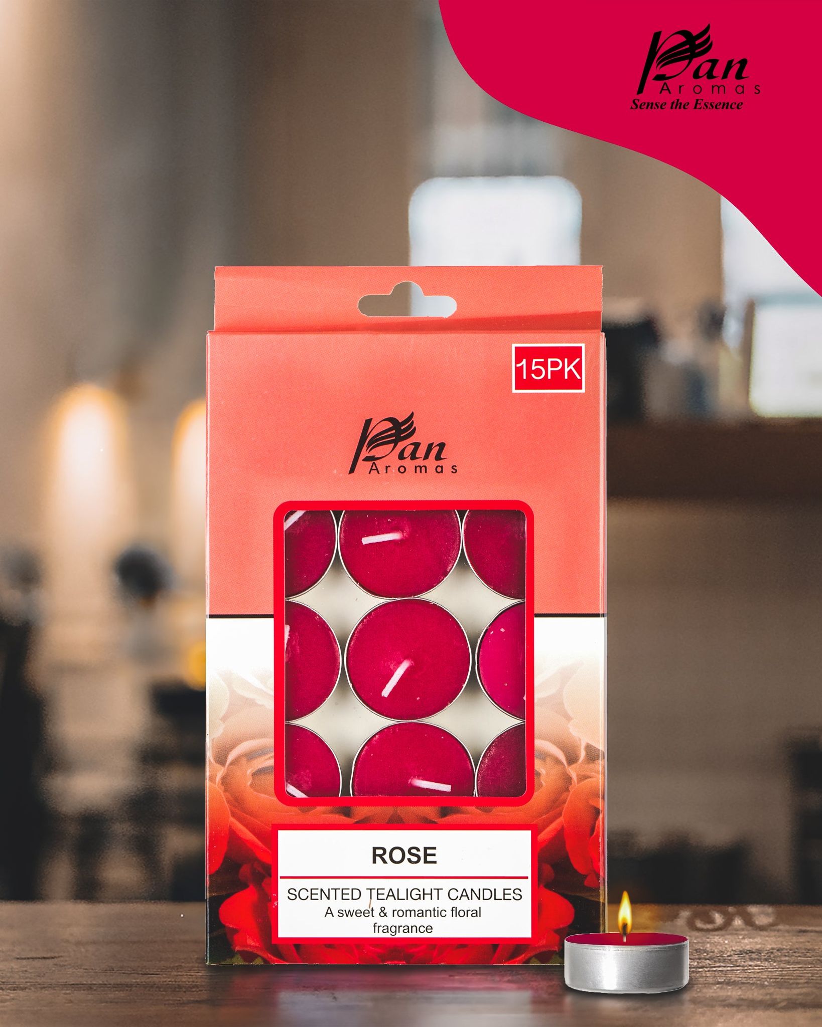 15-Pack Scented Tealight Candle - Rose-Rose
