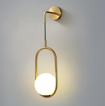 SPARKWORLD Golden Metal & Glass Capsule Shape Wall Light For Living Room Modern/Wall Lamps For Bedroom/For Living Room/LED Wall Lights For Home Decoration/Bedside Wall Lamp (E27 Bulb Holder)